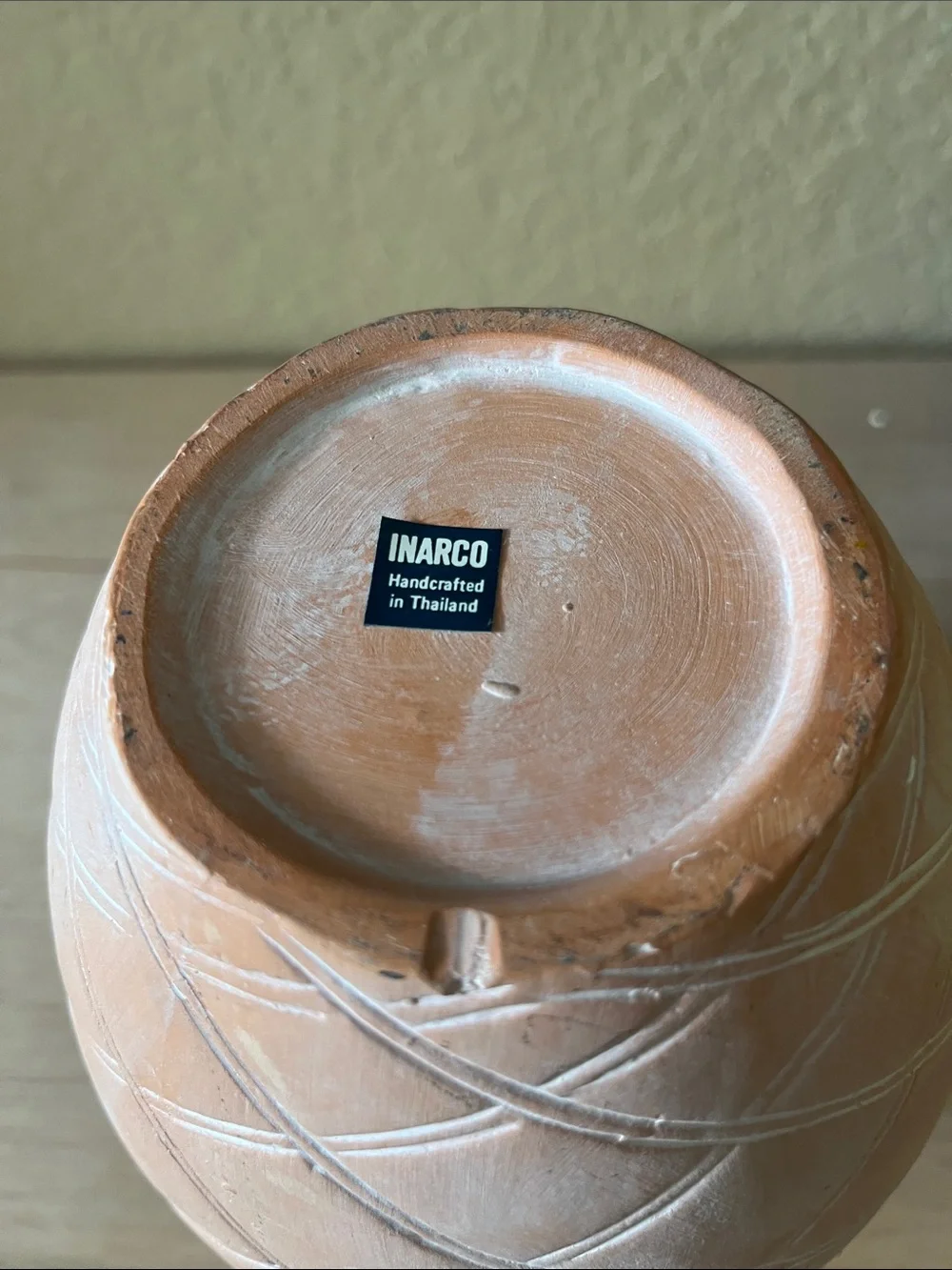 Decorative Peach/Terracotta  Ceramic Vase with White Bow Accent